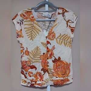 RACHEL RACHEL ROY Cream Floral V-Neck Short Sleeve Top